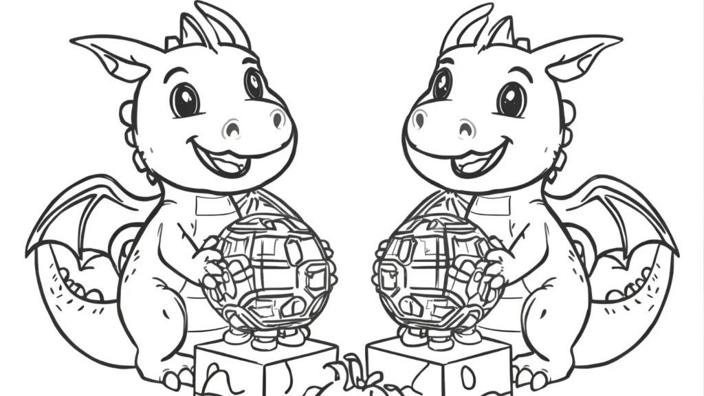 Baby Dragon Playing with Toys Coloring Pages 🧸🐉