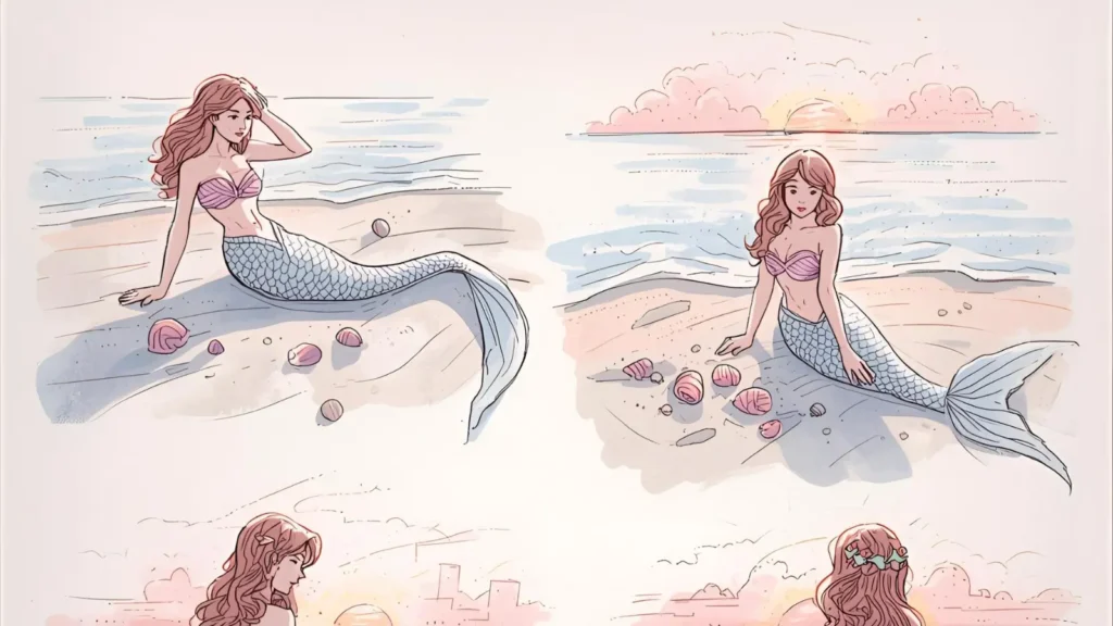 Beach Mermaid Coloring Pages