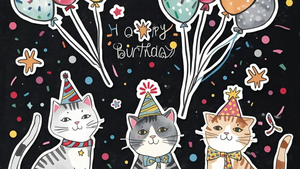 Birthday Cat Coloring Pages
