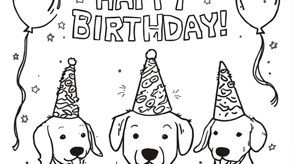 Birthday Dog Coloring Pages