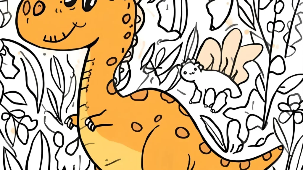 Cute Cartoon Dinosaur Coloring Pages