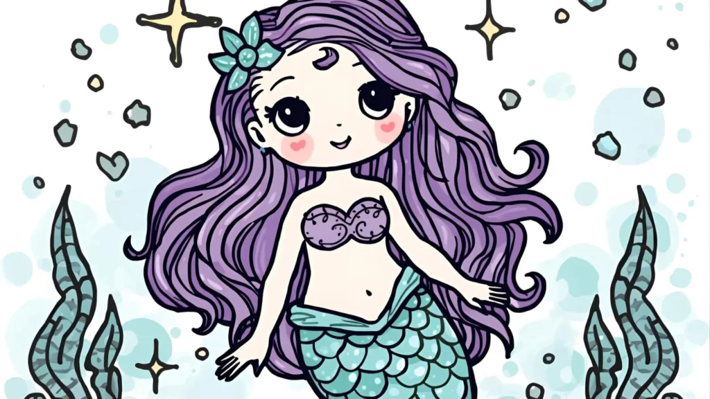 Cute Mermaid Coloring Pages