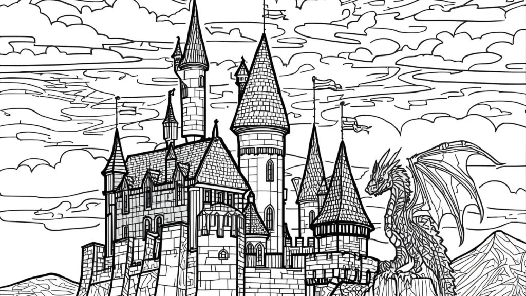 Dragon and Castle Coloring Pages 🏰🐉