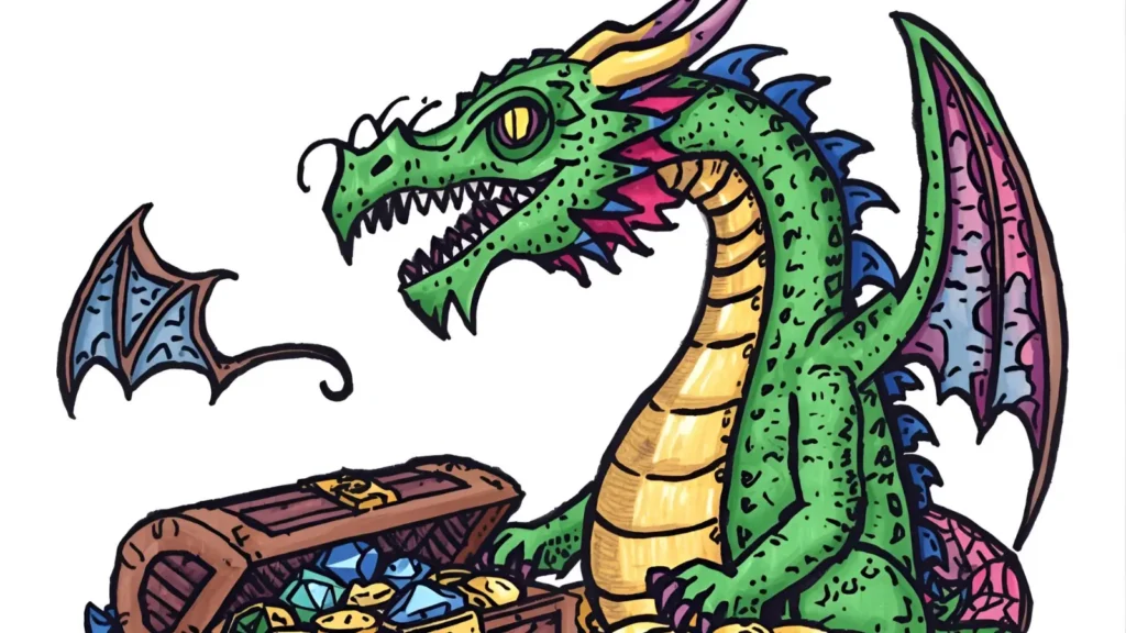 Dragon with Treasure Coloring Pages 💰🐉