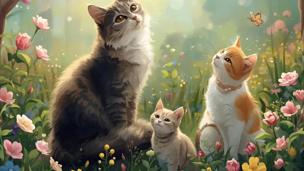 Flower Garden Cat Coloring Pages