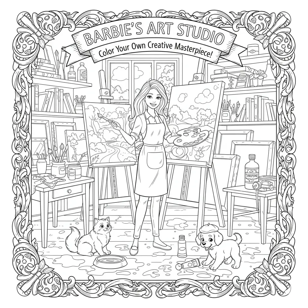 Barbie Art Studio Coloring Pages 🎨