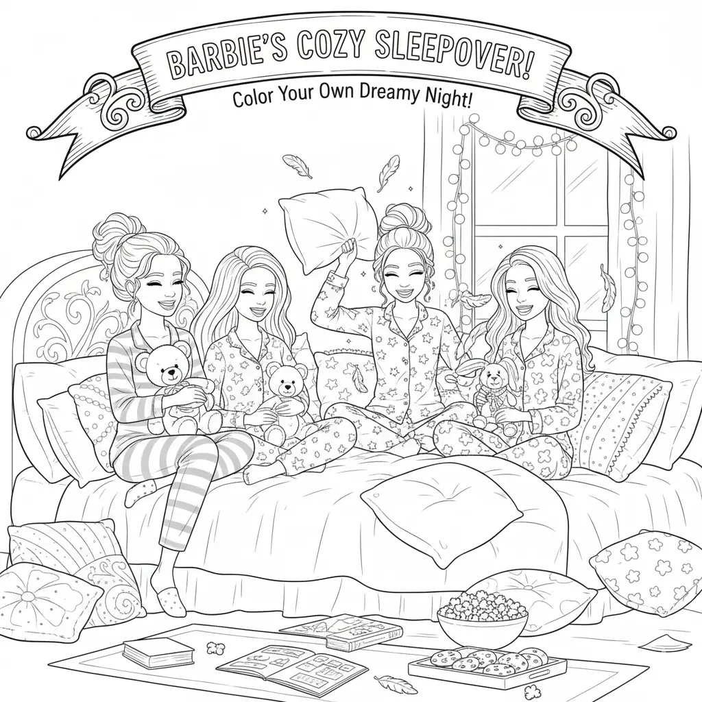 Barbie Pajama Party Coloring Pages 😴
