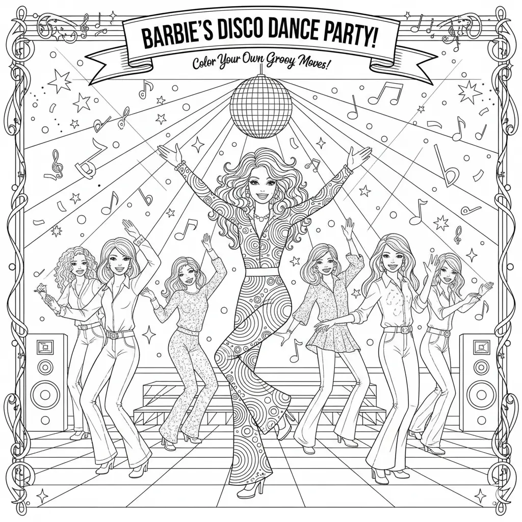 Barbie Dance Party Coloring Pages 🎉