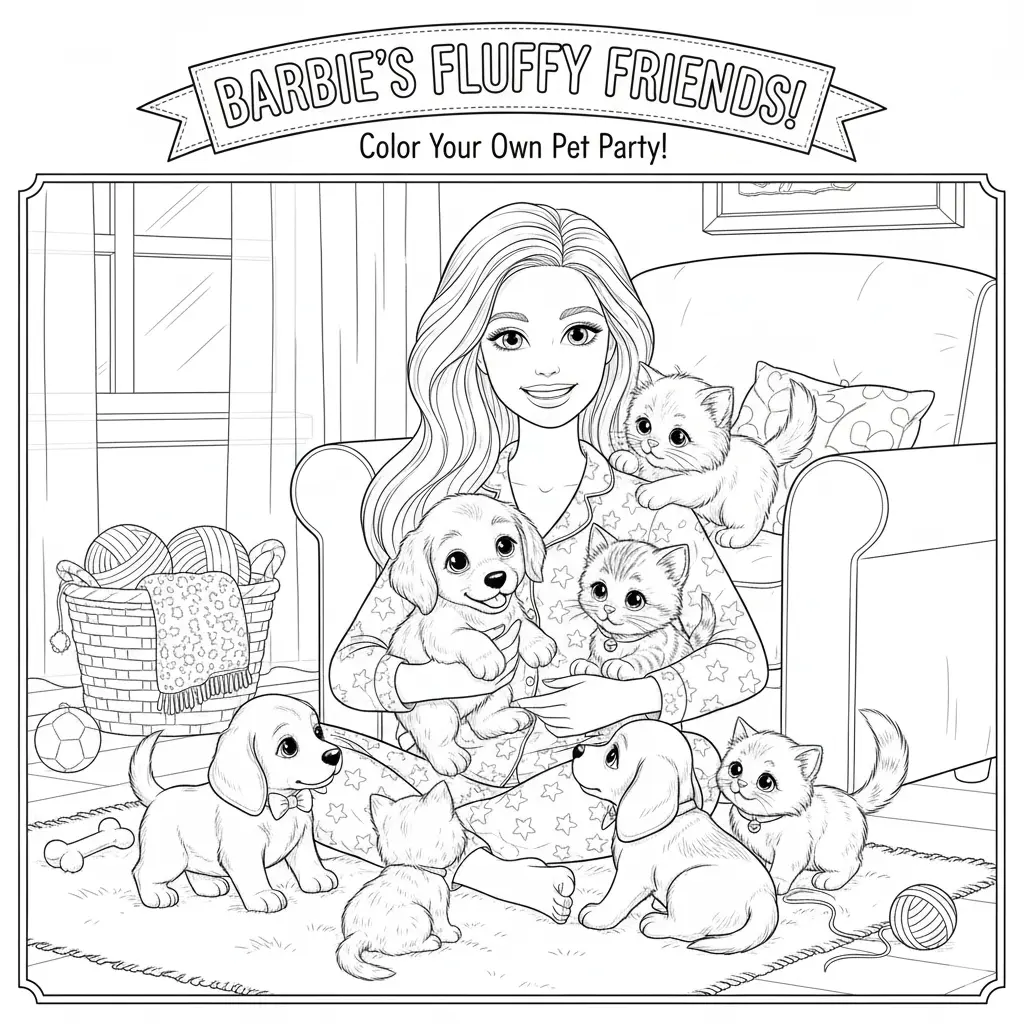 Barbie Pet Care Coloring Pages 🐶