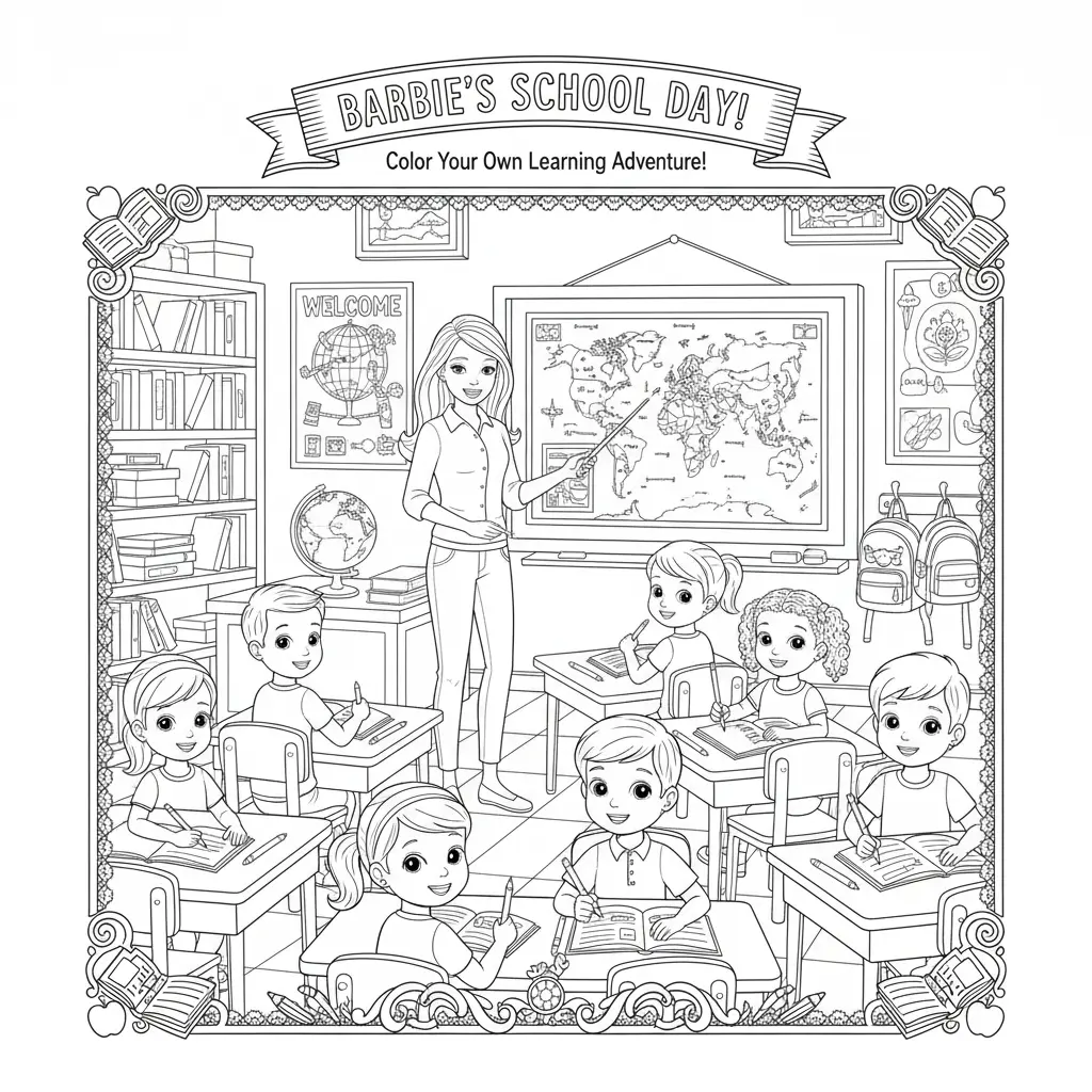 Barbie School Day Coloring Pages 📚