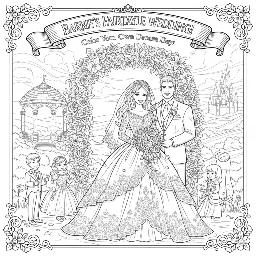 Barbie Wedding Coloring Pages 💍