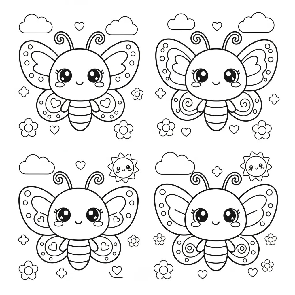 Cute Kawaii Butterfly Coloring Pages 🍬🦋