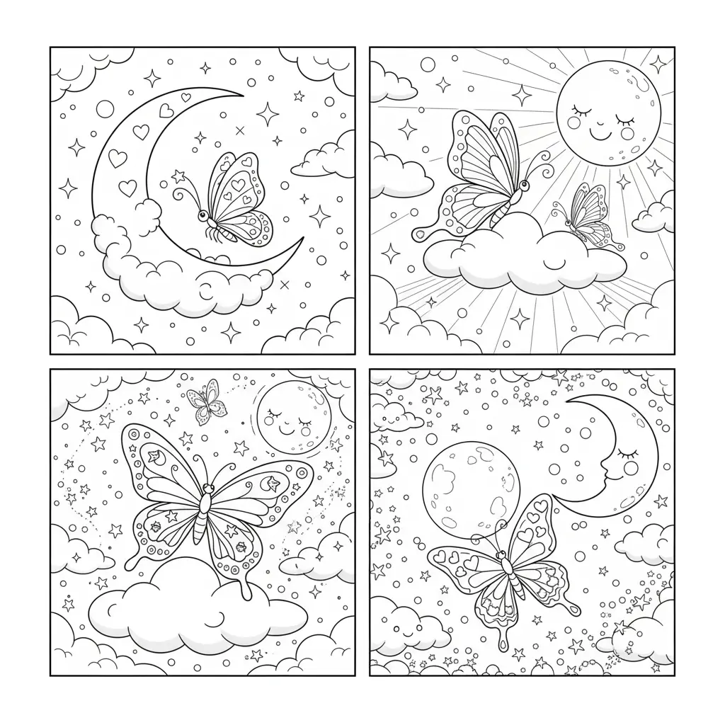 Butterfly Dreamland Coloring Pages 🌙🦋