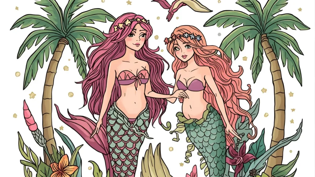 Island Mermaid Coloring Pages
