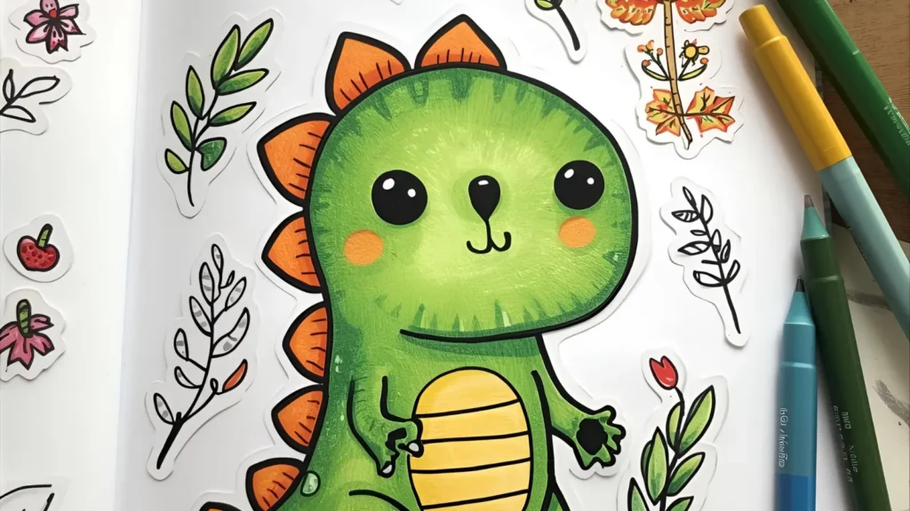 Kawaii Dinosaur Coloring Pages