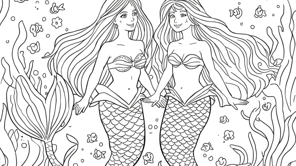 Mermaid Friends Coloring Pages