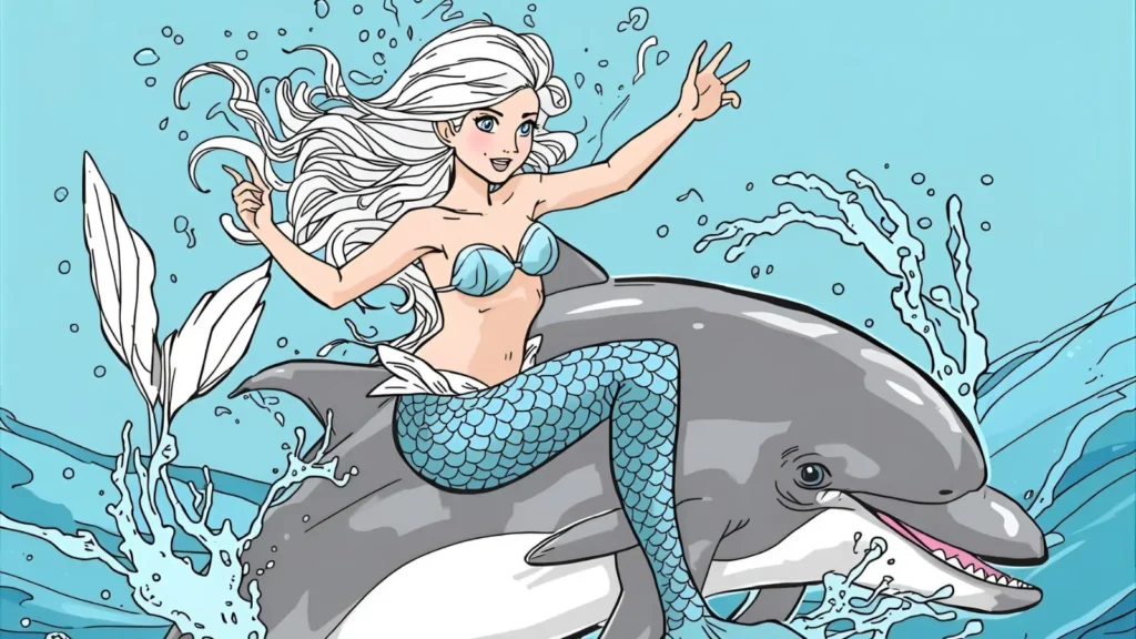 Mermaid and Dolphin Coloring Pages