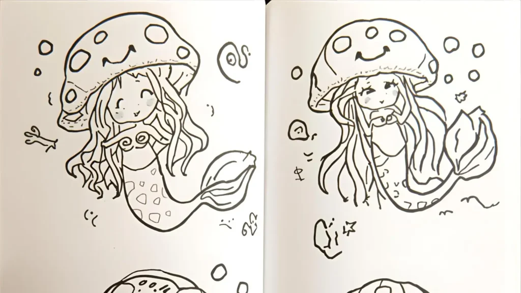 Mermaid and Jellyfish Coloring Pages