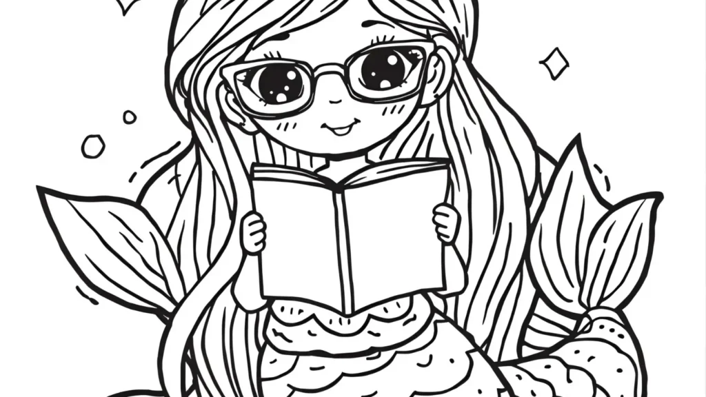 Nerdy Mermaid Coloring Pages