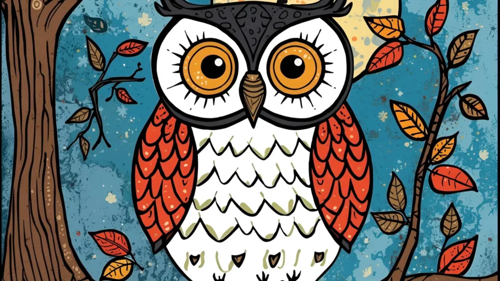 Owl in the Fall Forest Coloring Pages