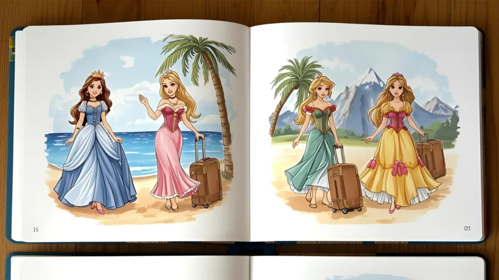 Princess on Vacation Coloring Pages 🏝️🧳