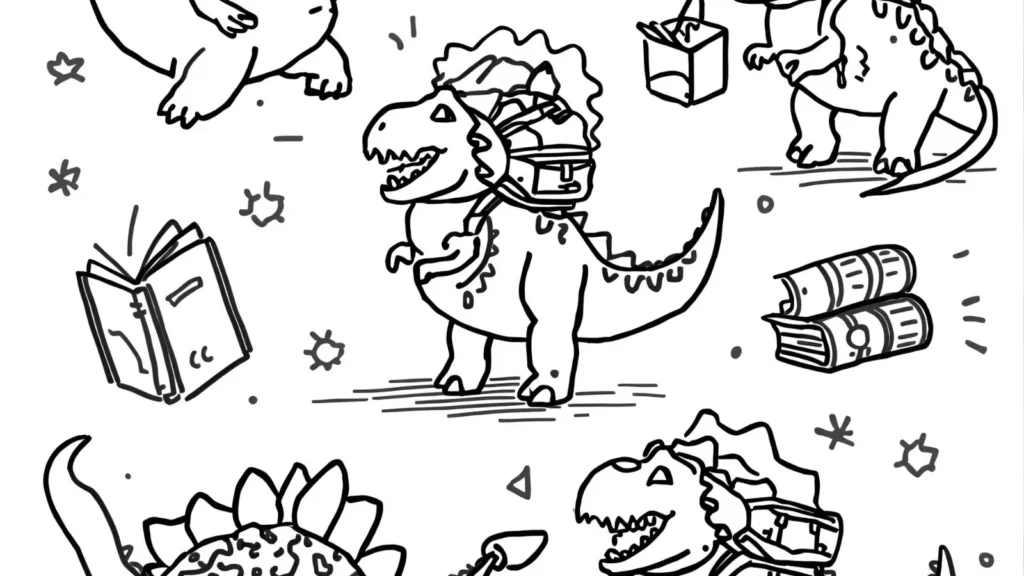 School-Themed Dinosaur Coloring Pages