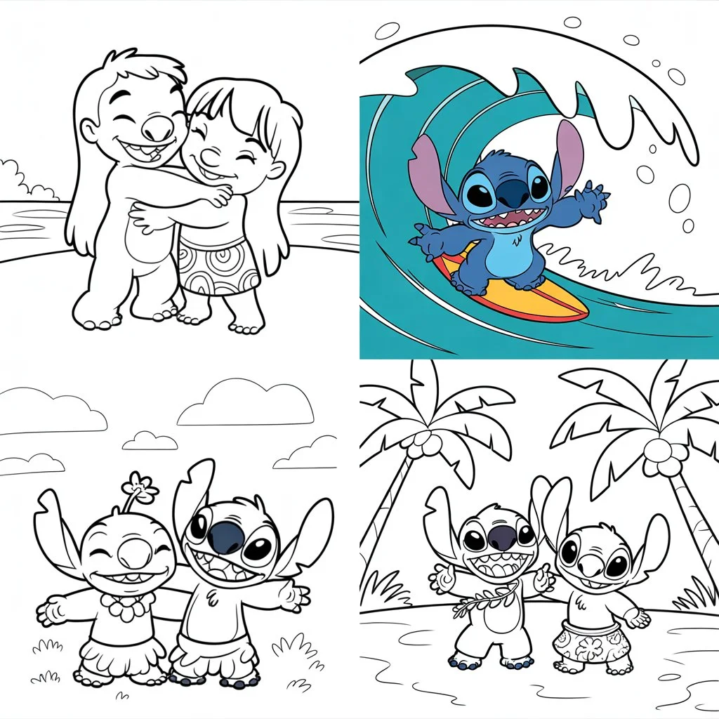 Stitch with Lilo Coloring Pages 👭🌺