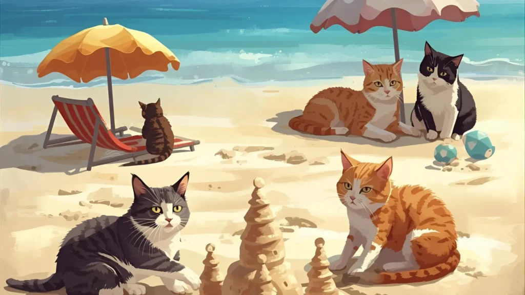 Summer Beach Cat Coloring Pages