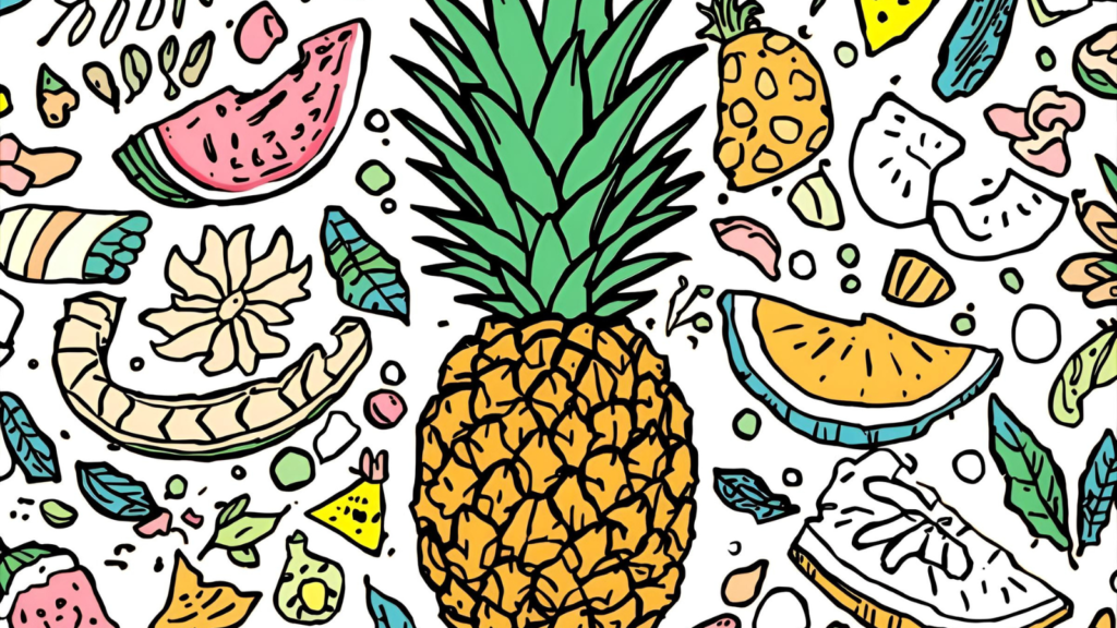 Tropical Fruit Summer Coloring Pages 🍉